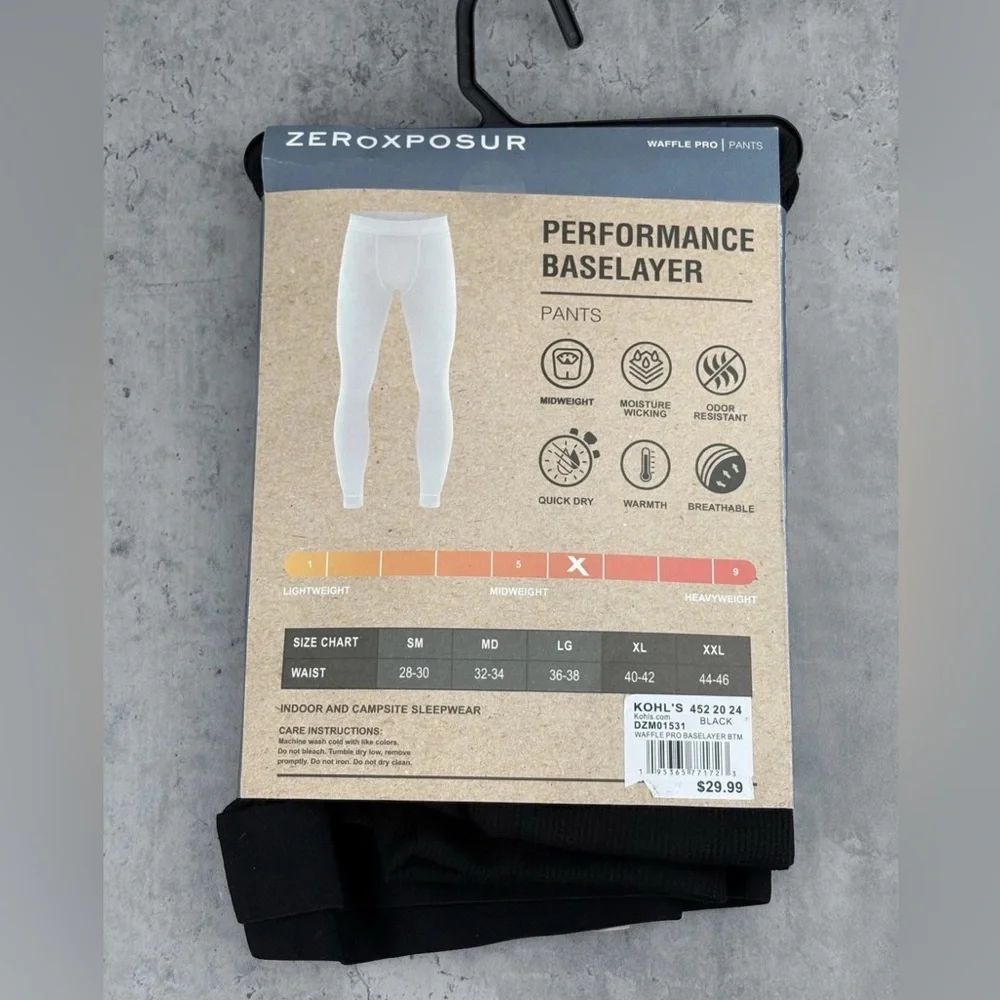 Zeroxposur‎ Men’s Performance Base Layer Waffle Pro Thermal Pants Size 2XL Black